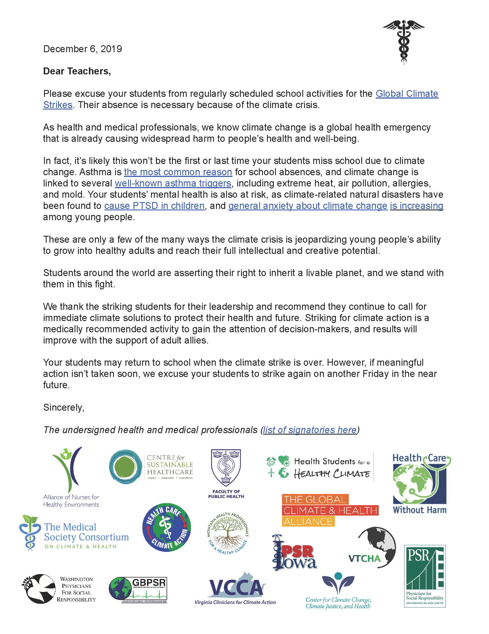 Medical excuse letter for student climate strikers